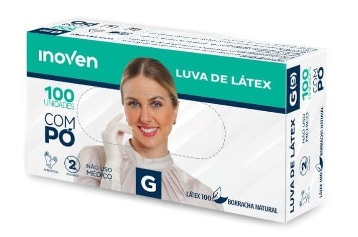 CAIXA DE LUVA INOVEN LATEX COM PÓ 100UN- G